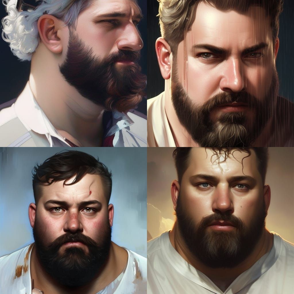 Birthmark , Bearded Handsome, man who is Large, chubby, fat