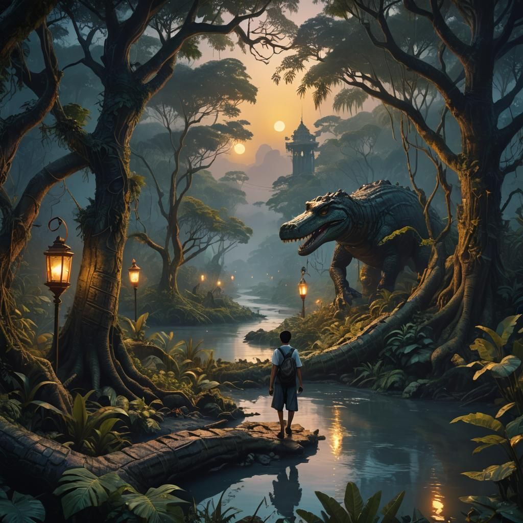 Jungle River at Dusk: Fantasy Concept Art