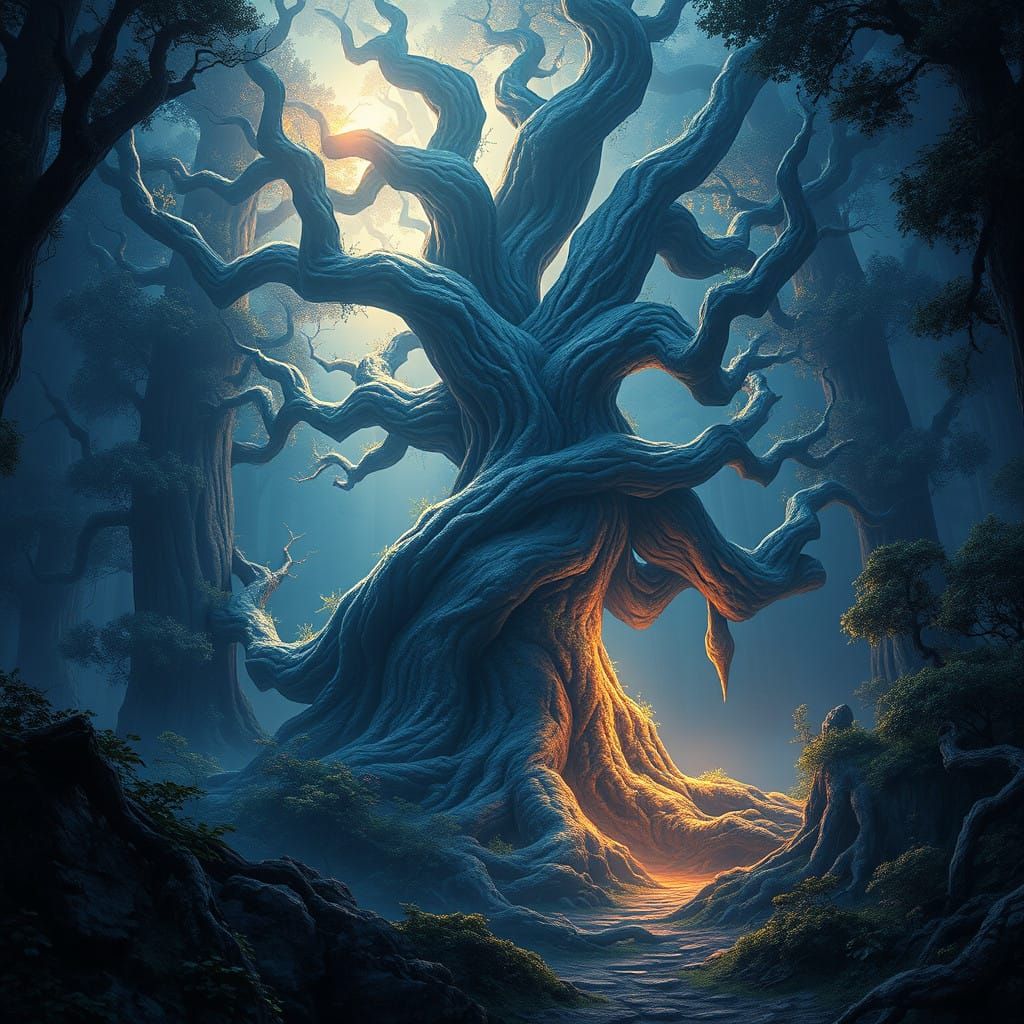 Ethereal Ancient Forest in Soft Golden Light