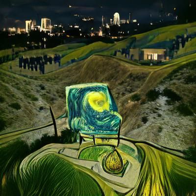 On a hill overlooking Los Angeles at night Van Gogh style