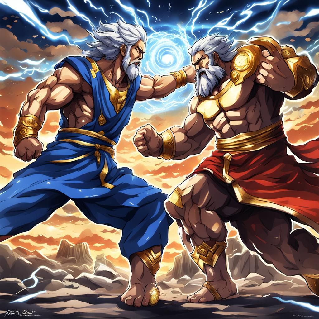 Zeus having a fight with persidon - AI Generated Artwork - NightCafe ...