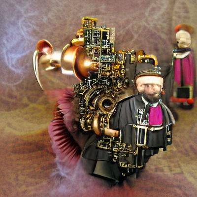 human bishop with oddly shaped beard steampunk engine