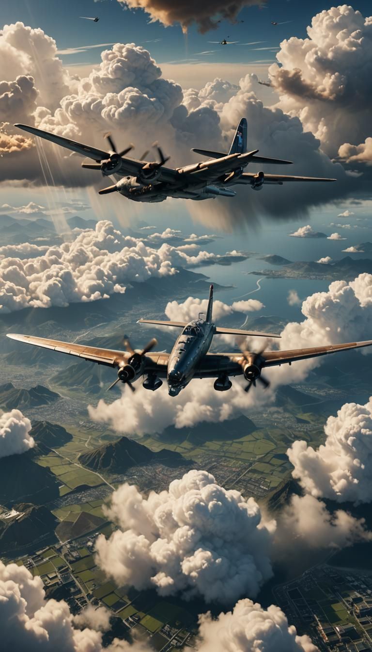 American Bomber Over Nagasaki: Detailed Matte Painting