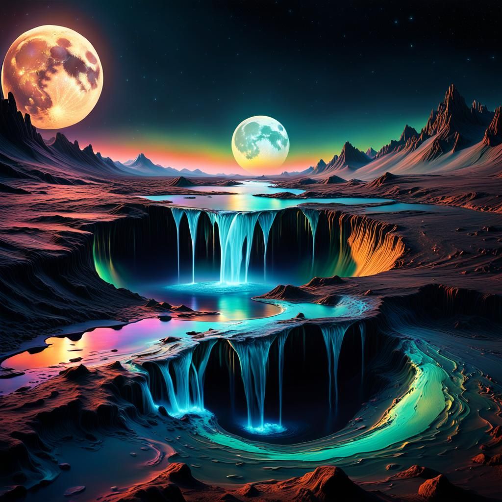 Melting Moon Pouring onto Earth: Fantasy Concept Art