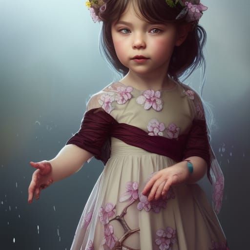 A toddler wearing a black cherry blossom dress