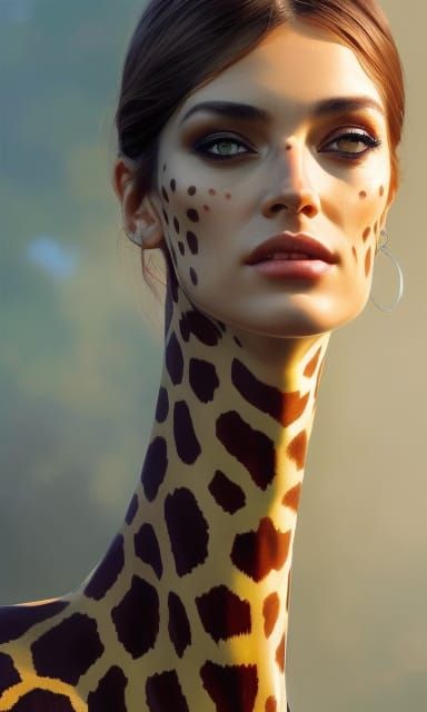 Beautiful woman long neck giraffe spots eyelashes cute