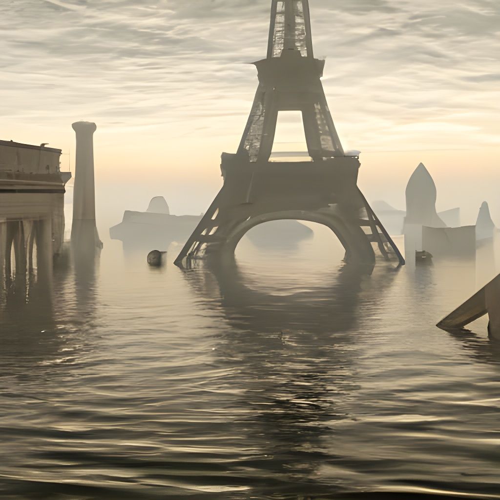 Paris destroyed, underwater, aftermath volumetric lighting intricately detailed hyperdetailed 4K 8K resolution ...  by @Reg