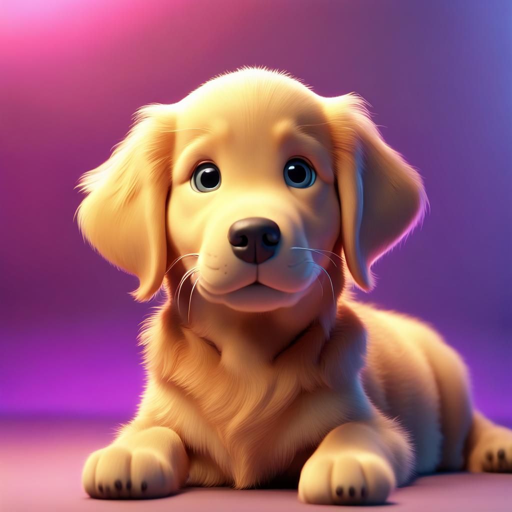 Golden Retriever Puppy in Pixar-Style 3D Art