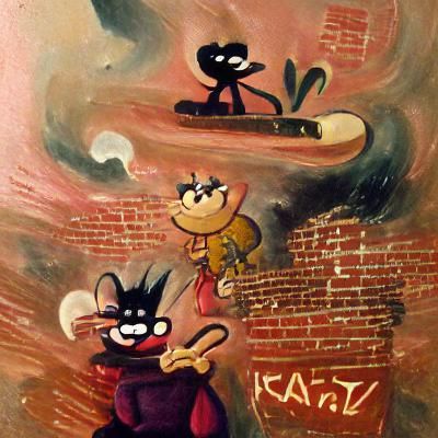Painting of Krazy Kat and Ignatz