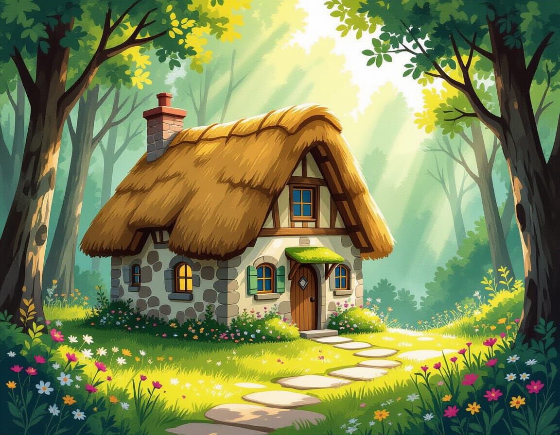 Charming Storybook House in Lush Forest Clearing