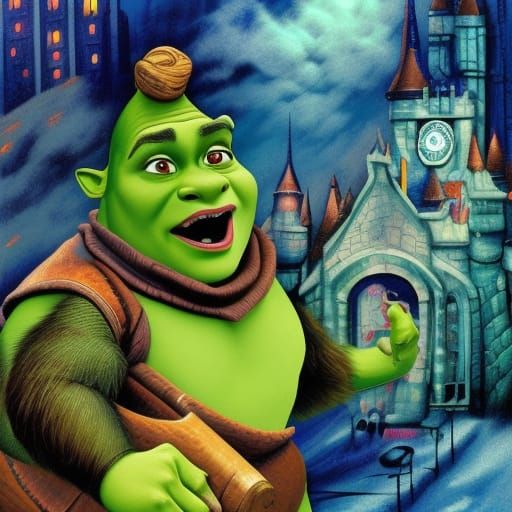 Shrek as a cop from an 80s cop show, wlop, expressionism,poster art ...