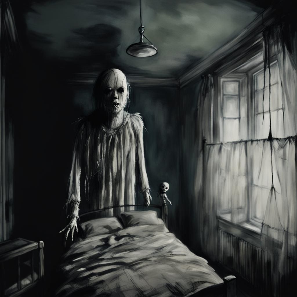 Creepy bedroom in Scary stories to tell in the dark style. bedroom with ...