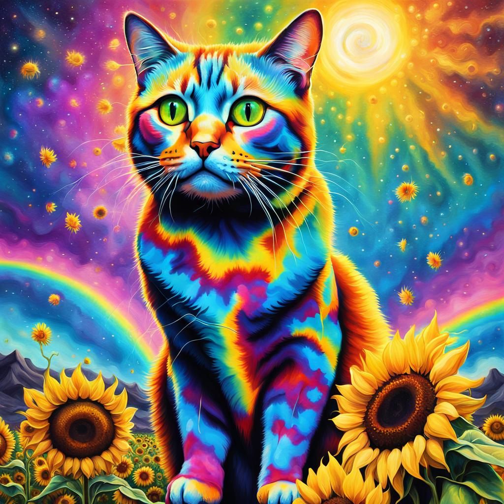 Starry Electric Lighting Cat Tie Dye Sunflowers Rainbow surrealism ...