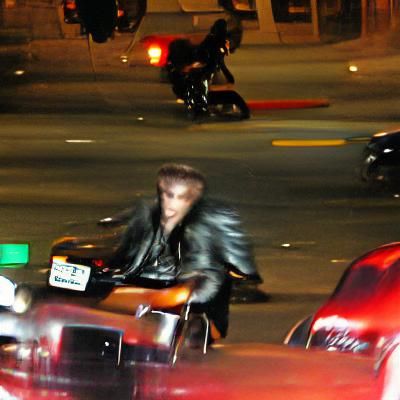 Vampire in a leather jacket riding a motorcycle on Los Angel...