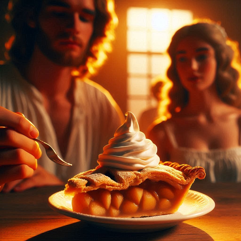 Adam and Eve sharing a slice of Apple pie