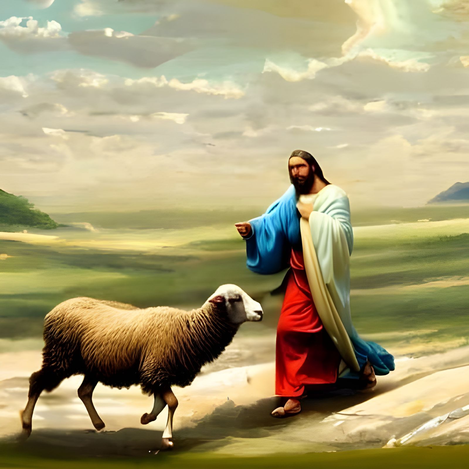 Jesus Always Goes After the Lost Sheep - AI Generated Artwork ...