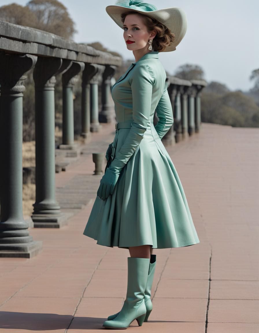 (((celadon dress))) inspired by 1940s Afrikaner dress, (((lo...