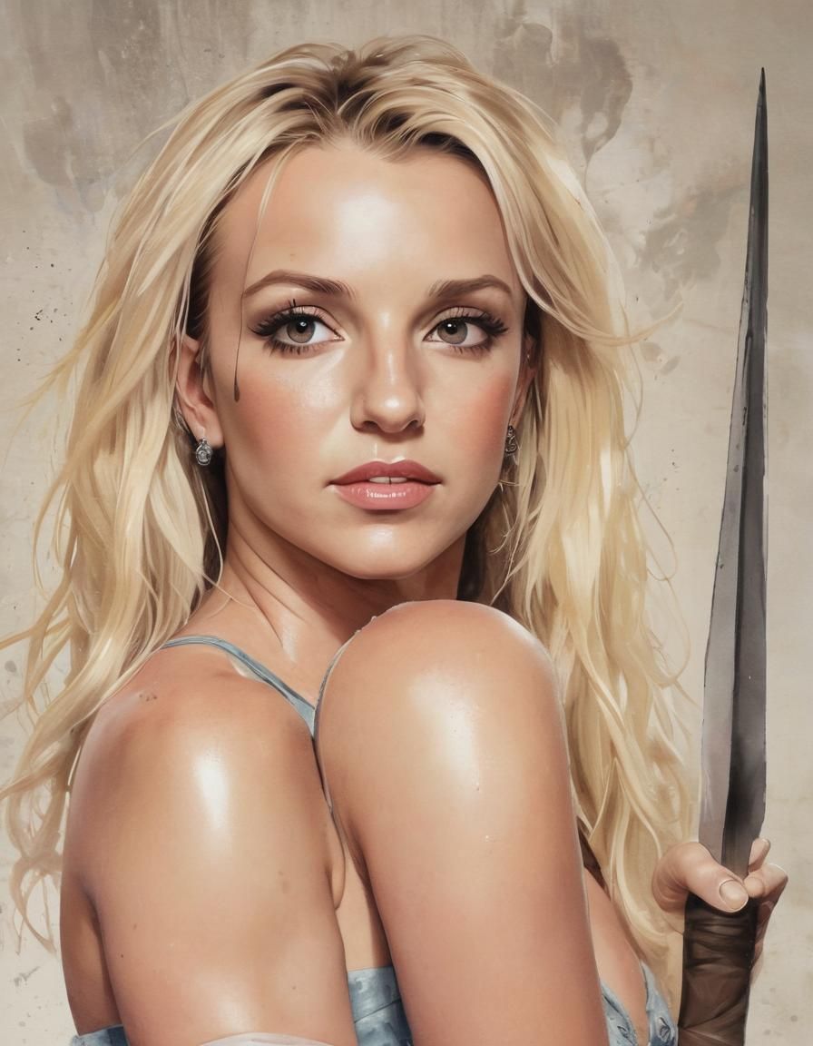 Britney Spears with Spear: Manga Watercolor Portrait