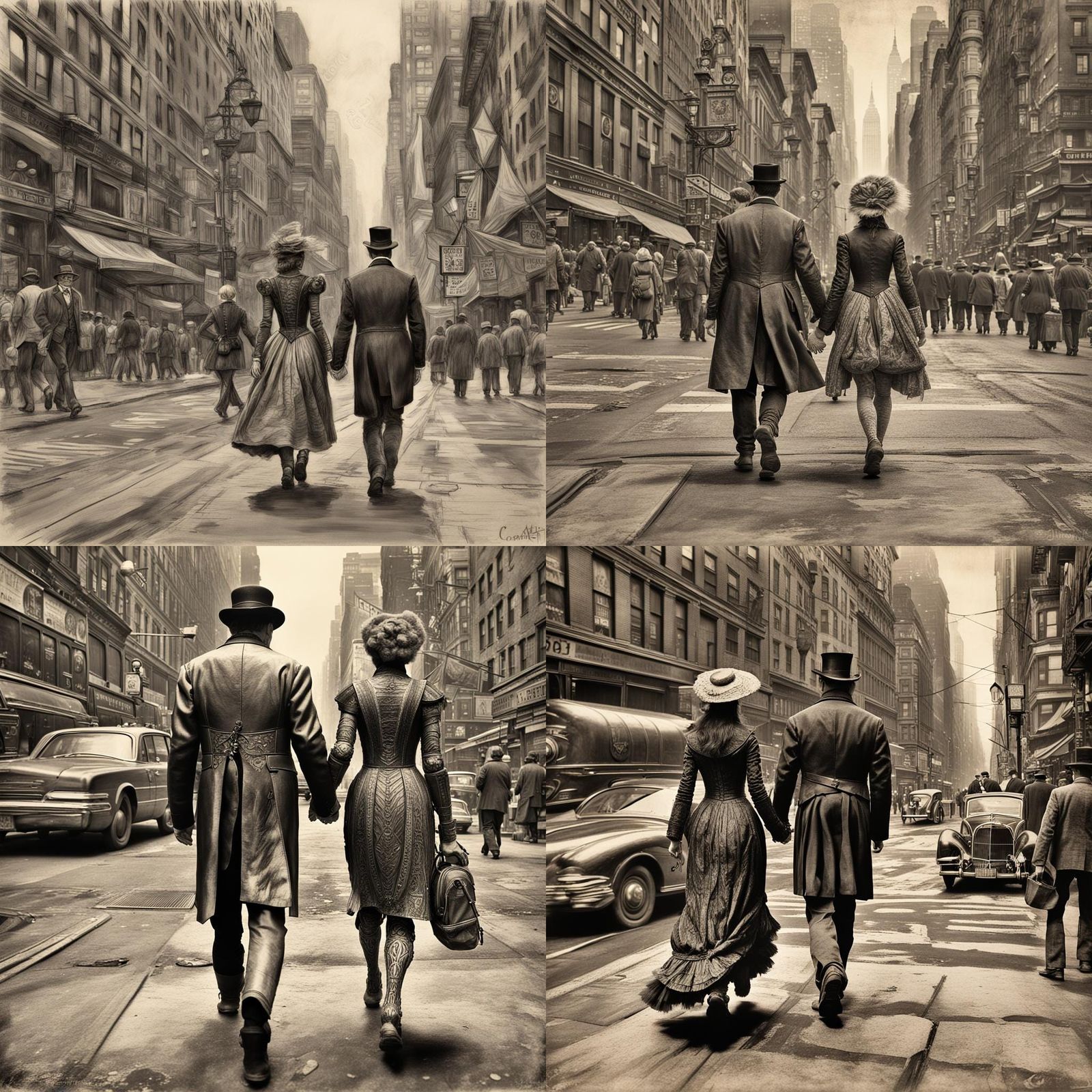 (Caucasian man andCaucasian woman:1.2) walking down 52nd str...