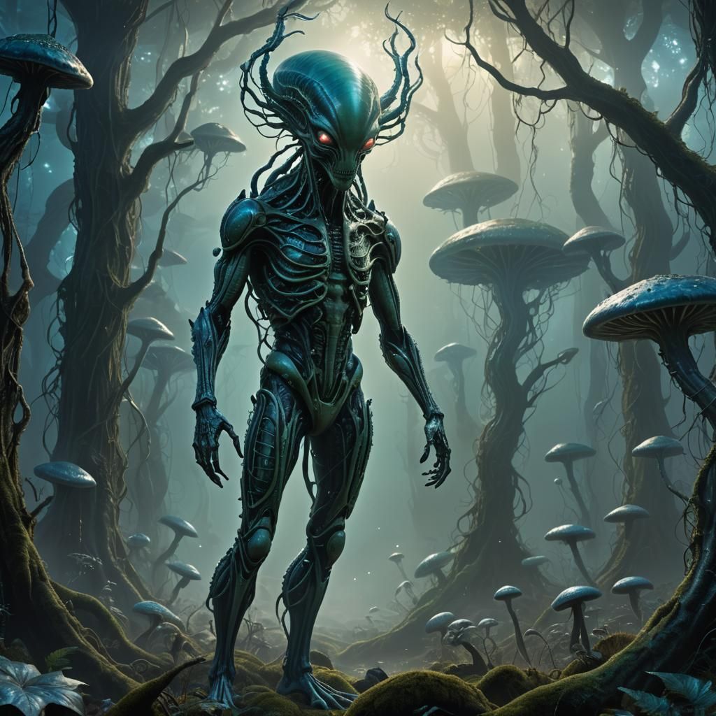 Alien in Misty Forest: A Matte Painting