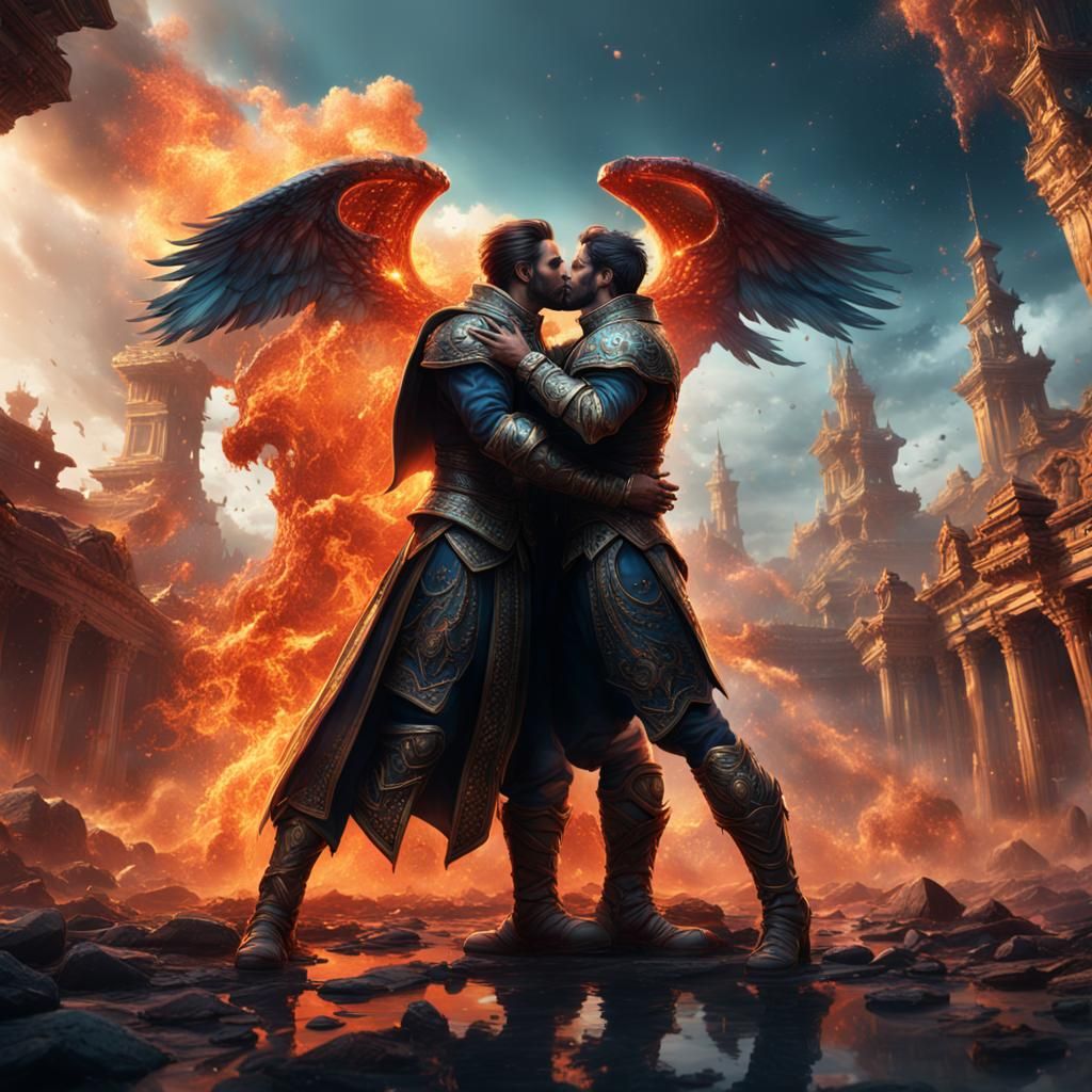two beautiful men giving each other a very hot kiss