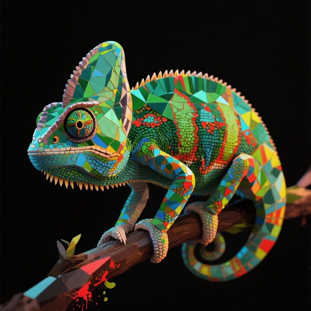 Surreal and iconic portrait of a Panther Chameleon, captured perched on a branch with its turreted eyes ...  by @FIFABG