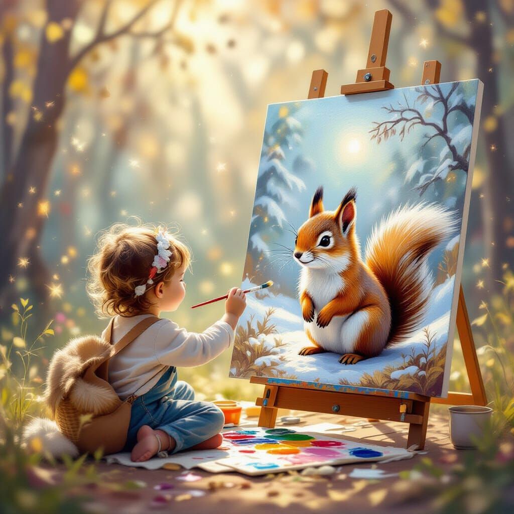 Cute Girl draws Squirrel   by @Figo