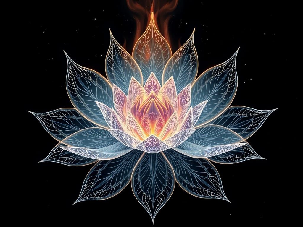 lotus flower, apophysis flame fractal, cosmic surreal, delicate filigree, intracte detailed, black velvel ...  by @tsahel
