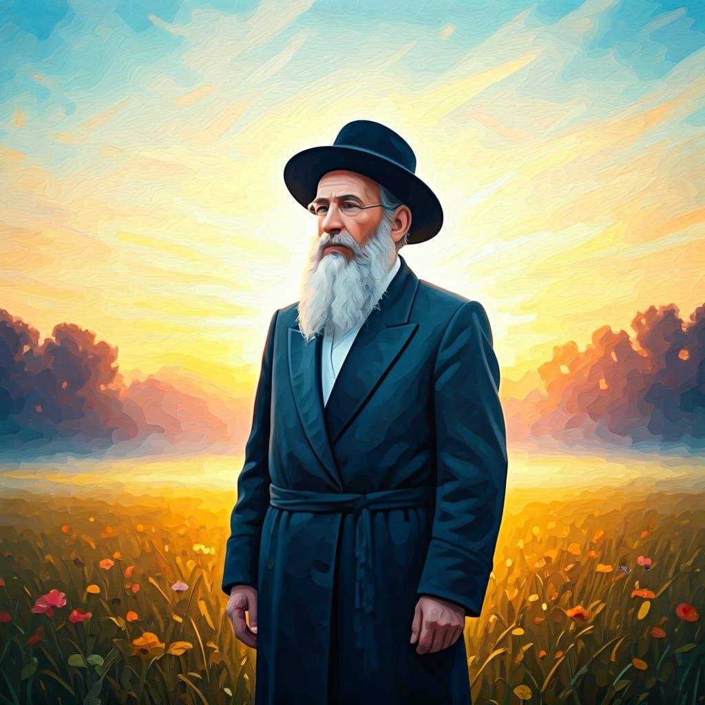 Hasidic Man in Field at Sunrise, Impressionist Style