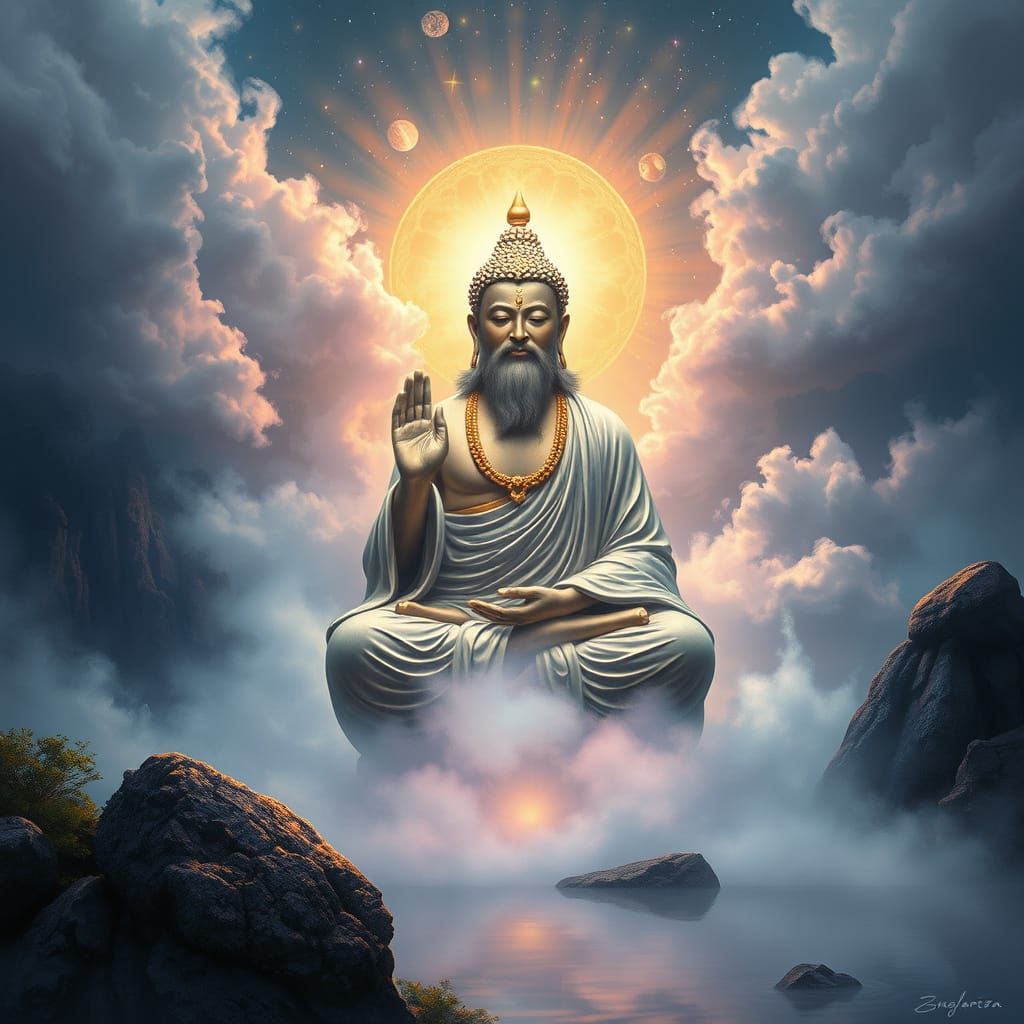 Ethereal Tathagata in Dreamy, Mystical Landscape
