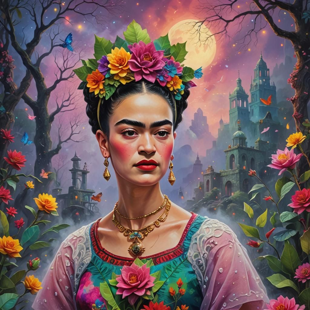 Frida Kahlo art Holiday Vibes  minimalism modern    with neo...
