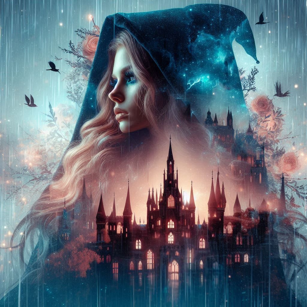 double exposure beautiful fantasy DALL-E 3 portrait landscape..