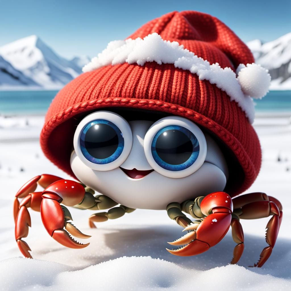 Little crab discovers snow for the first time  by @Raphaelle