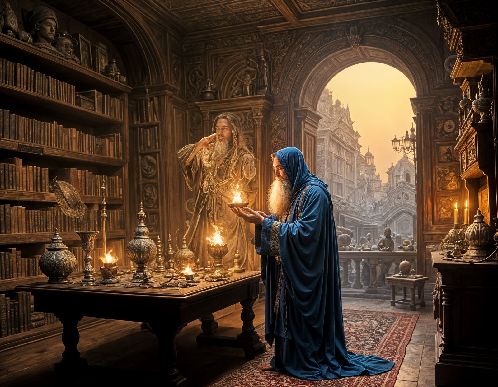 An old wizard training a telekinetic spirit to do his bidding  by @Phaedrus