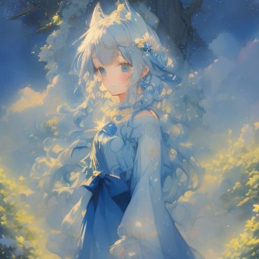 Cute Anime Girl Walking on Sky Tree Roots at Dusk