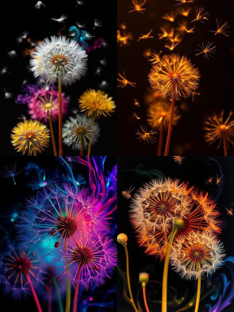 Vibrant Dandelion Heads in Ethereal Alcohol Inks