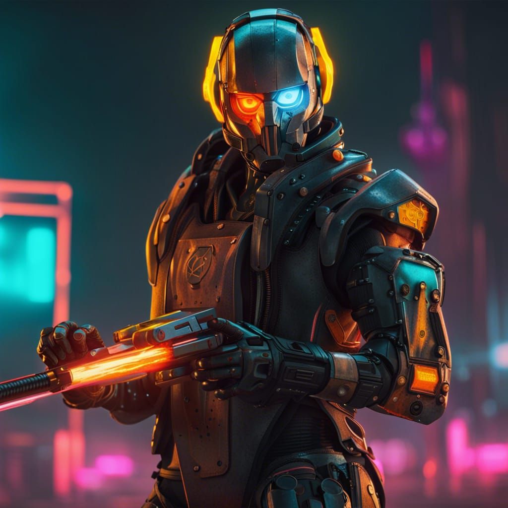 Humanoid robot with a flamethrower cyberpunk 2099 blade runner 2049 ...