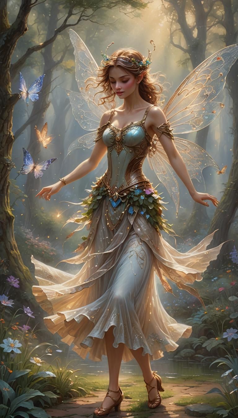 Dancing Faerie in Ethereal Fantasy Landscape