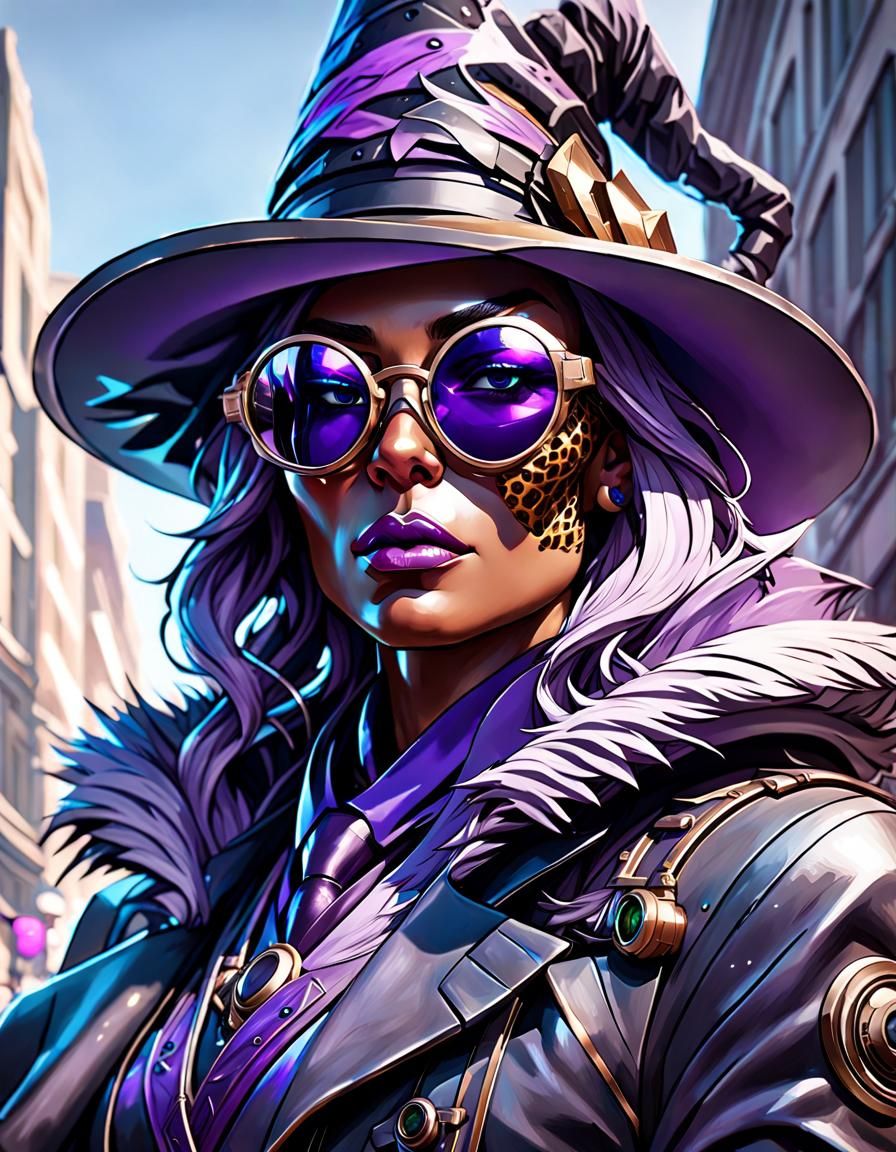 the lepard humanoid morph with purple witch hat and sunglass...