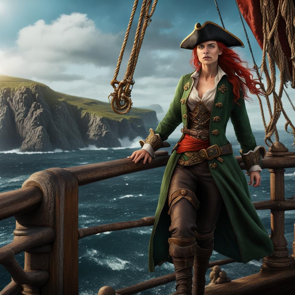 Grace O'Malley the famous Irish female pirate aboard her ship with the ...