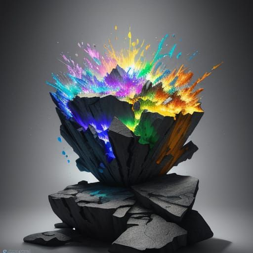 Concept Art of Rock Paper Scissors Game with Vibrant Splashe...