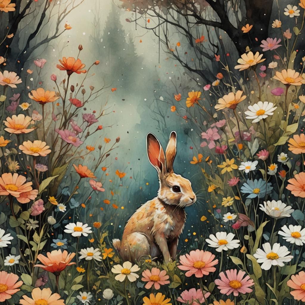 Bunny in Flowers  by @Shywolf