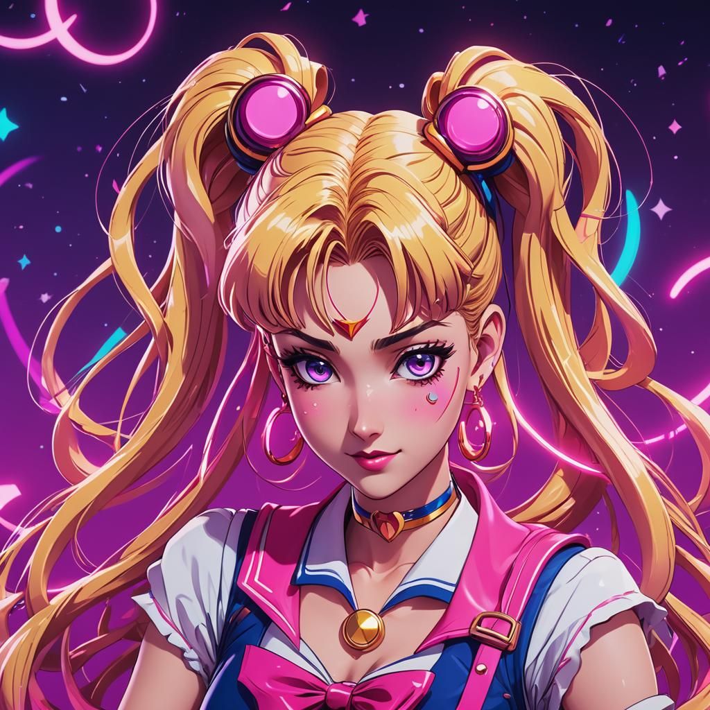 Sailor Moon in Fortnite Style with Synthwave Aesthetic