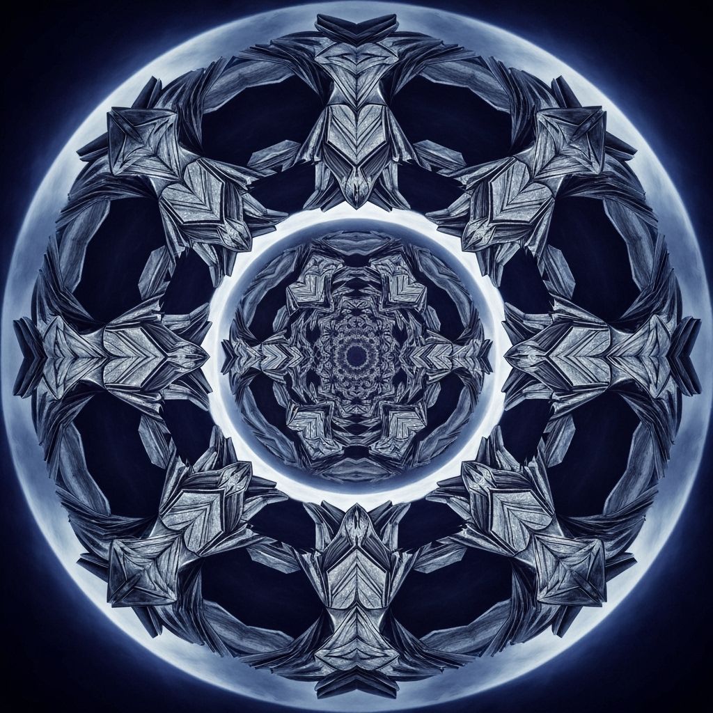 Kaleidoscope of Origami Wolves Howling at Moon