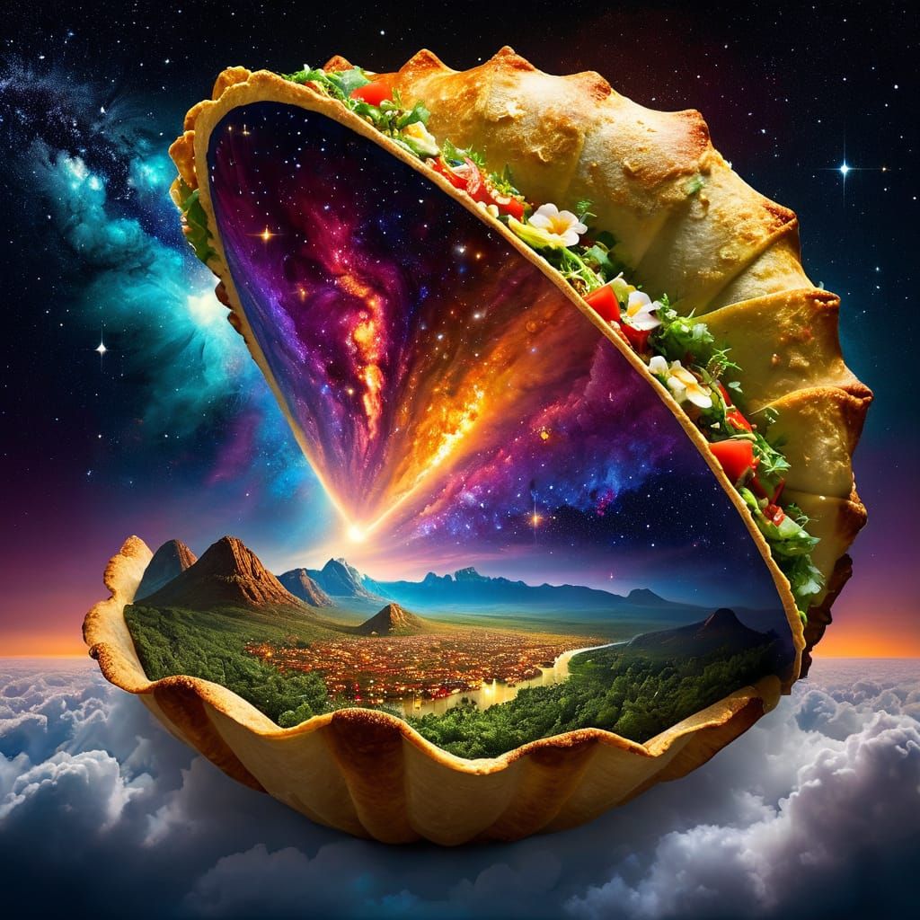 a giant taco shell formed from swirling clouds of cosmic dus...
