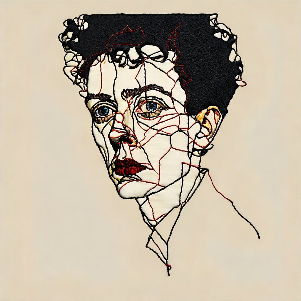 Portrait, embroidered.