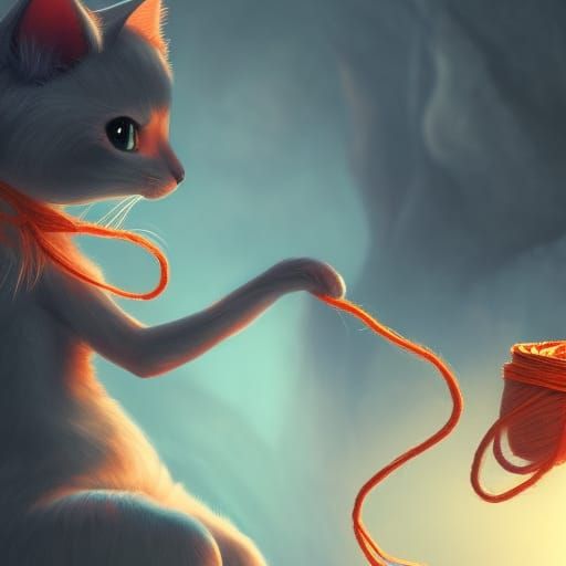 kitty playing with yarn