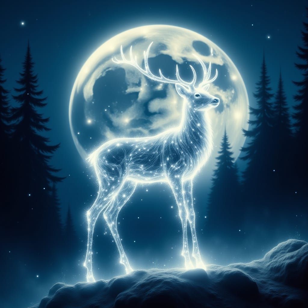 A deer of light in a moonlit forest  by @axelb