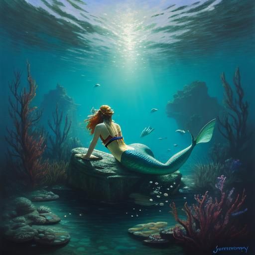 Mermaid woman underwater