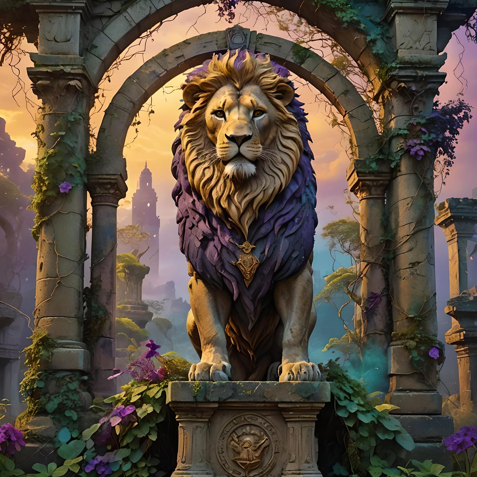 Fantastical Lion in Detailed Matte Painting